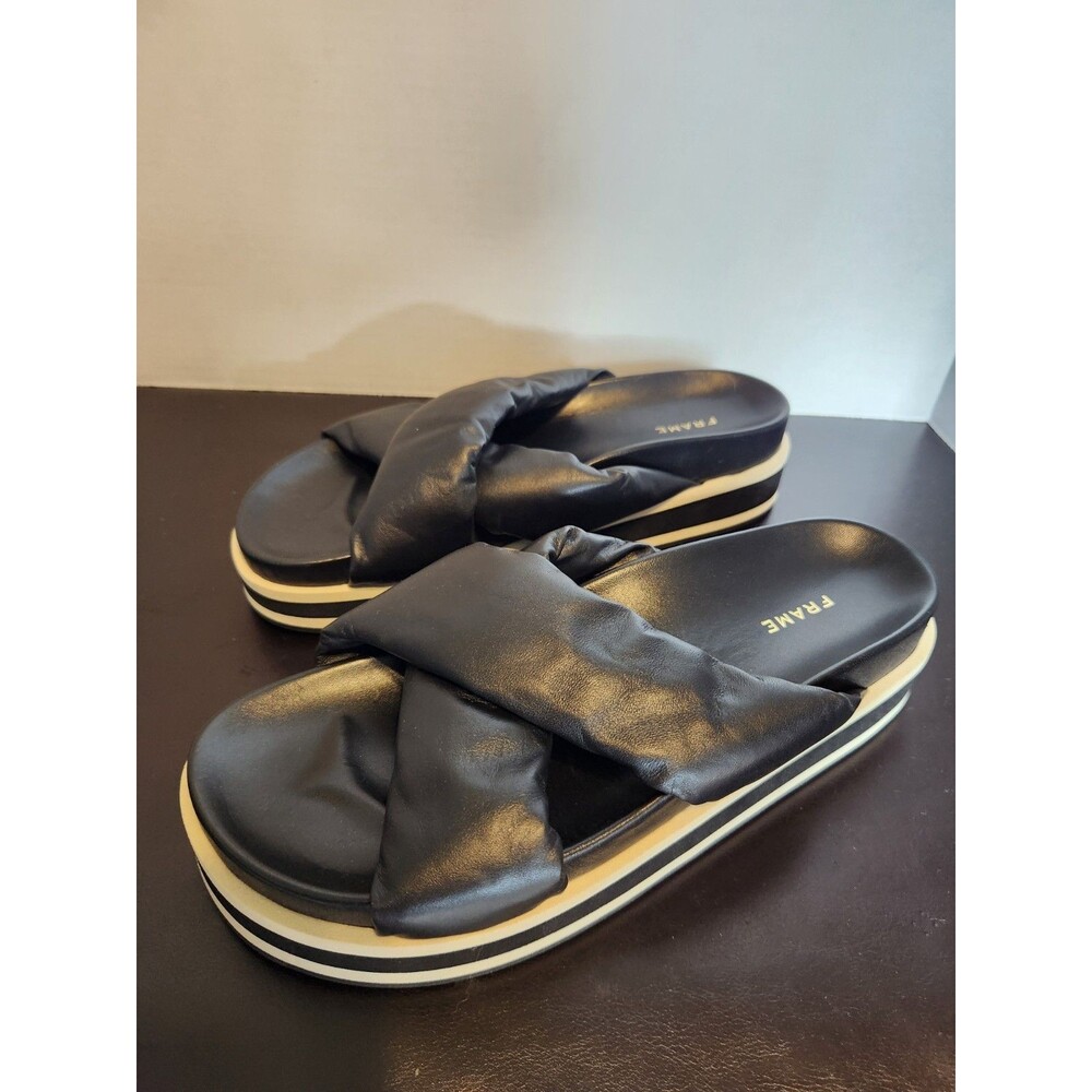 FRAME Black Leather Slides Sandals - 38 / 7.5